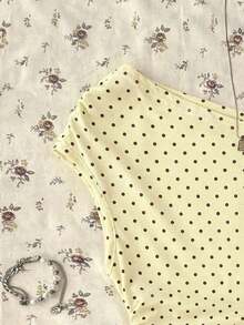 corta con estampado de lunares y drapeado asimétrico para mujer - Amarillo claro - Ver 4