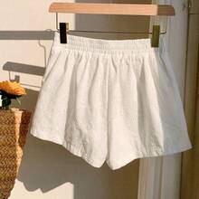 Striped Print Letter Patched Detail Shorts - Blanco - Ver 4