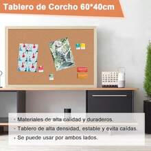 Tablero de Corcho para Pared Tablero de Mensajes Suave Tablones de Anuncios Colgante Pizarrón de Corcho con 5 Chinchetas Corkboards Enmarcado Tablón de Fotos Funcional para Oficina Hogar Aula 60*40cm - Caqui - Ver 2