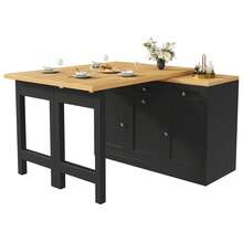 Extendable Bar Table With Storage, Folding Dining Table With Drawer And Snack Shelf, Sliding Bin Holder (Bin Not Included), Space-Saving Design Ideal For Small Apartments And Kitchens, Black - 查看 10