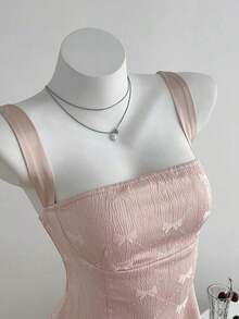 Vestido elegante de mujer con lazo de unicolor, jacquard y cordones en la espalda - Rosa - Ver 7