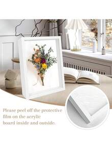 1PC Black And White Three-Dimensional Hollow 5cm Wooden Photo Frame 3D Dried Flower Photo Frame Without Accessories Display Stand DIY Shell Photo Eternal Flower Rose Handmade Photo Frame Wedding Souvenir Desktop Wall Decoration (Picture Frame Only) - Picture Frame - View 8