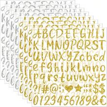 Set de 8 piezas de pegatinas de letras con brillo, pegatinas de alfabeto de caligrafía con brillo dorado, plateado y negro, etiquetas adhesivas con números DIY, pegatinas con brillo para tarjetas, adecuadas para decoración, scrapbooking, buzón, cocina, birrete de graduación, logotipo, manualidades - Multicolor - Ver 22