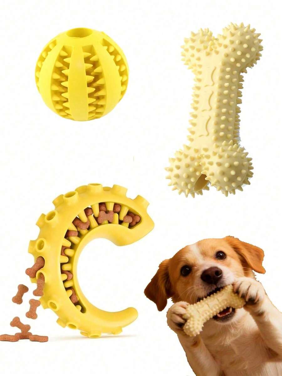 3pcs Dog Puzzle Interactive Toy Set - Chew Toys For Small/Medium Breed Puppies, Indoor/Outdoor Training Gift - Multicolor - View 1