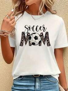 Limited Edition Women's T-Shirt, Black, For Moms Of Soccer Players - Short-Sleeved, Crew-Neck T-Shirt With Soccer And Player Prints, Made Of Breathable, High-Stretch Fabric, Machine Washable, For Soccer Matches, Training, Team Activities, And Everyday Wear. Lightweight Cotton. - 白色 - 查看 12