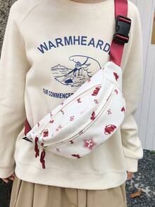 Japanese Style Sports Sling Bag, Fashion Phone Waist Pouch, Lightweight Shoulder Bag, Chest Bag - Red - View 1