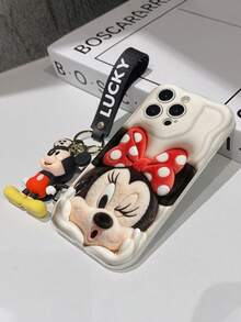 Disney Mickey Mouse Clubhouse Phone Case : 3D Fluffy Pattern Border Protector Phone Soft Phone Case With A Free Cute Mickey Bracelet Chain Lanyard, Mickey, Minnie, Goofy, Donald Duck, Daisy Duck, Pluto, For Apple 17 Promax 17 Pro 16 15 14 13 12 11 Pro Max XS Max X XR Soft Cover Summer Phone Case - 白色 - 查看 7