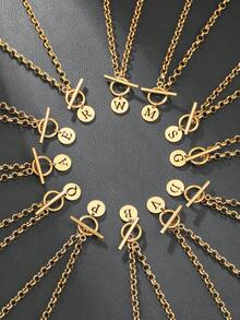1 mặt dây chuyền chữ A-Z bằng thép không gỉ với khóa chữ T, thích hợp làm quà tặng cho gia đình, bạn bè, người yêu hoặc đeo hàng ngày. - Dây chuyền mặt chữ - Xem 2