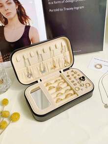 Large Capacity PU Leather Jewelry Box, Women's Striped Travel Jewelry Case, Double-Layer Portable Mini Travel Box, Can Store Earrings, Rings, Necklaces And Bracelets, Also Suitable For Storing Girls' Hair Accessories, Ideal Gift For Bridesmaids, Christmas, Mother's Day, Back To School - Multicolor - View 12