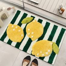 1pc Soft Faux Wool Rug, Fresh Lemon Stripe Design Floor Mat, Bathroom Decor Carpet, Suitable For Bathroom, Bedroom, Kitchen, Washable And Easy To Clean, Perfect Home Decor Faux Wool Rug, Holiday Decoration Carpet - Multicolor - View 4