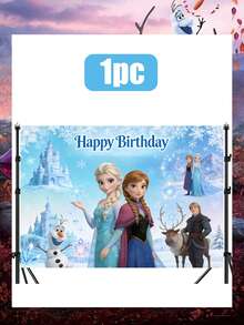 Disney 迪士尼冰雪奇缘生日快乐背景幕布，艾莎和安娜冰蓝色横幅，适用于派对摄影和装饰，这款冰雪奇缘主题生日背景幕布可将您的庆祝活动变成神奇的阿伦黛尔仙境，旨在提升您的派对装饰和摄影效果。背景为闪闪发光的冰蓝色背景，点缀着雪花。 - 背景 - 查看 6