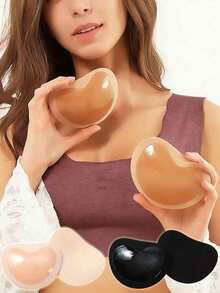 2pcs Women's Bra Pads, Ultra-Thin Adhesive Bra Pads, Strapless Bra Pads, Fashion Wedding Bra Pads, Breathable Waterproof Bra, Strapless Bra, Sexy Invisible, Provides Comfortable Coverage, Prevents Exposure, - Heart-shaped - View 3