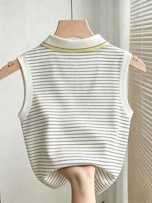 Camiseta de tirantes casual de mujer con estampado de rayas y bordado para el verano - Multicolor 7 - Ver 2