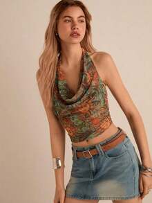 Top negro con tirantes de suspensión de cuello swing, azul claro - Multicolor - Ver 5