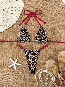 Conjunto de bikini de rayas coloridas y sexy para primavera/verano 2026, traje de baño de estilo minimalista de tres puntos para mujeres jóvenes - Multicolor 9 - Ver 2
