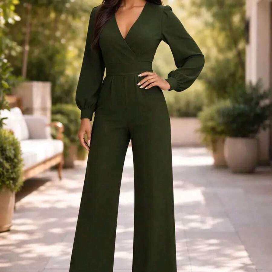 Palazzo Elegante Y Formal de Gran Calidad Para Mujer Ideal Para Bodas O Fiestas Importantes - Verde militar - Ver 1