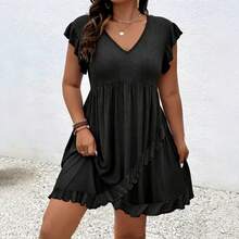 New Summer Women's Dress With Jacquard Ruffle Sleeves And Elegant V-Neck Design - White - View 3