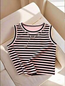 Camiseta de tirantes casual y versátil con cuello redondo y rayas para mujer - Multicolor 3 - Ver 1
