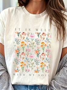 Creative Printed T-Shirt, Casual Short-Sleeved Top With Round Neck For Spring/Summer. - White - View 1