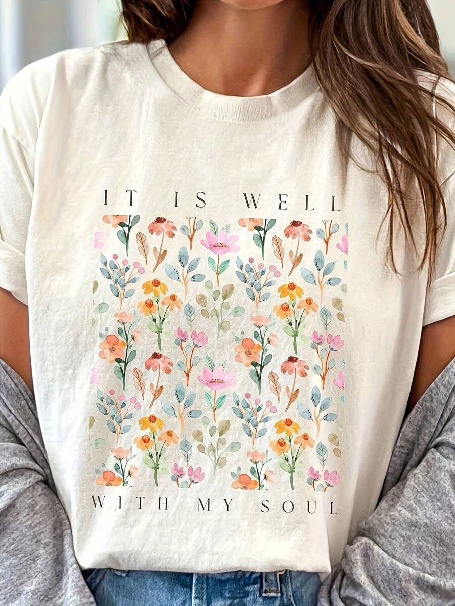Creative Printed T-Shirt, Casual Short-Sleeved Top With Round Neck For Spring/Summer. - White - View 1