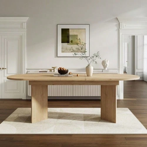 Extendable Dining Table 160/200 * 90 Cm, Suitable For 6-8 People, Dining Table With Rounded Corners, Thickened Tabletop, Extendable Dining Table In A Simple Style, Oak Color - Oak - 查看 1