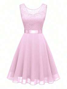 Vestido de encaje rosa sin mangas para mujer, de verano - Rosa Pálido - Ver 6
