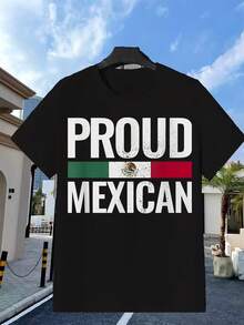 Camiseta elegante con la bandera mexicana en negro, blanco, verde y rojo, adornada con el emblema nacional y texto, perfecta para salidas informales y fiestas. Camiseta de manga corta. - Negro - Ver 4