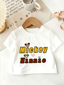 Disney This Adorable Mickey And Minnie Mouse Letter Short-Sleeved T-Shirt For Girls Is Made Of Soft And Breathable Pure Cotton Fabric. The Cartoon Print Is Lively And Cute, And It Is Not Easy To Fade Or Crack. The Round Neck Fits Snugly Without Digging Into The Skin. - 白色 - 查看 2