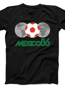 Camiseta negra México 86 Logo Copa Mundial de Fútbol de los 80 Maradona Regalo T1EE 554.220g unisex 100% algodón. Peso ideal para todas las estaciones, adecuada tanto para hombres como para mujeres. Tejido de alta calidad y duradero, suave al tacto y de larga duración. Prenda transpirable, adecuada para el uso de otoño de las mujeres, para vacaciones, el Día de la Madre, celebraciones del Día de la Independencia y como regalo. - Negro - Ver 1