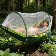 Hammock anti-mosquito quick-opening swing nylon mosquito net outdoor camping courtyard tear-resistant parachute cloth double anti-rollover - 270*140 corda di fissaggio blu reale + azzurro cielo - Visualizzare 3
