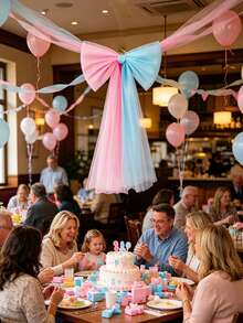 1pc Large Pink & Blue Gender Reveal Party Tulle Bow Decor - Oversized Bow Backdrop For Baby Shower Photo Area And Venue Centerpiece, Gender Reveal Party Supplies - Multicolor - View 8