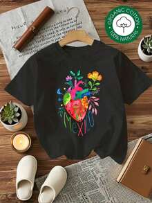 Gift: Soft Cotton T-Shirt For Plus-Size Women With Colorful Mexican Heart Print, Travel Lover Gift, Valentine's Day Outfit,  Summer Dresses, Casual, Perfect For All Seasons, S M L XL - Ideal For Summer. - 黑色 - 查看 3