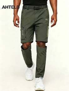 AHTELB Herren Outdoor Elastische Schnelltrocknende Cargo Hose, Abnehmbare Zweiteiler Hose, Atmungsaktive Leichte Wanderhose, Lässige Gerade Bein Hose, Fallschirmjäger Sport Hose - Armeegrün - Übersicht 1