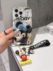 Disney Mickey Mouse Clubhouse Phone Case : 3D Fluffy Pattern Border Protector Phone Soft Phone Case With A Free Cute Mickey Bracelet Chain Lanyard, Mickey, Minnie, Goofy, Donald Duck, Daisy Duck, Pluto, For Apple 17 Promax 17 Pro 16 15 14 13 12 11 Pro Max XS Max X XR Soft Cover Summer Phone Case - 白色 - 查看 3
