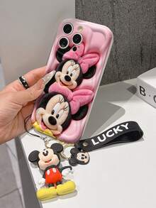 Disney Mickey Mouse Clubhouse Phone Case : 3D Fluffy Pattern Border Protector Phone Soft Phone Case With A Free Cute Mickey Bracelet Chain Lanyard, Mickey, Minnie, Goofy, Donald Duck, Daisy Duck, Pluto, For Apple 17 Promax 17 Pro 16 15 14 13 12 11 Pro Max XS Max X XR Soft Cover Summer Phone Case - 白色 - 查看 4
