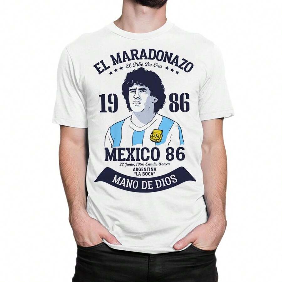 Camiseta de Diego Maradona, México 1986, tallas para hombre y mujer (FFT-03120) Camiseta 100% Algodón Unisex - Playera Casual Premium de Corte Cómodo - Negro - Ver 1