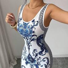 Elenzya Exquisite Printed Chinoiserie Waist-Cinching Slit Luxurious Retro Middle Eastern UAE Style Robe, Tight Fit, Multi-Color, Sleeveless, High-Quality Material Luxury Dresses For Women Best Selling Dresses Club Outfits For Women Dress Long Dresses For Women Bodycon Bodycon Dress Women - Multicolor - Ver 6