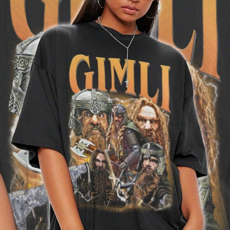 Vintage gimli shirt graphic designs 90s T-Shirt uniS1ex adult T1EEFor woman shirt Camiseta 100% Algodón Unisex - Playera Casual Premium de Corte Cómodo - Negro - Ver 1