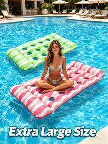 1pc Adult Extra Large Inflatable Floating Mat With Pillow Backrest, Sunbathing Floating Bed Suitable For Lake, Beach, Swimming Pool Party As Floating Toy, Water Lounge, Cool And Dry - Floating Bed - View 5