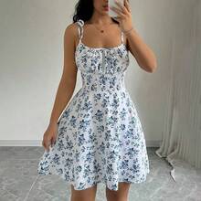 Vestido corto de playa con tirantes finos florales de verano para mujer, vestidos para mujer, ropa de mujer, ropa de mujer, vestido, nuevo en vestido 2025 - Blanco - Ver 9