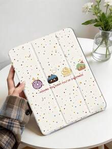 1个可爱甜点蛋糕波点卡通图案彩绘平板电脑保护套，适用于iPad，不含触控笔，内置触控笔插槽，三折支架，TPU软边保护，防摔耐磨，磁吸式睡眠/唤醒功能，独特/创意/趣味/个性化/可爱三折平板电脑保护套，带触控笔插槽 - 彩色 - 查看 2