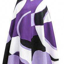2pcs/Set Plus Size Solid V-Neck Ruffle Short Sleeve Top And Allover Print Skirt, For Summer - Burdeos - Ver 8