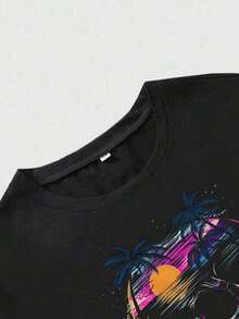 Conjunto de camiseta de manga corta y pantalones cortos con estampado de calavera para hombre, conjunto de vestir casual de verano - Negro 2 - Ver 8
