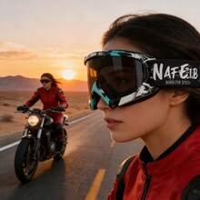 TUOGTCI Gafas de motocicleta con lentes de policarbonato, adecuadas para adultos, a prueba de viento y polvo, para uso decorativo general - Montura de policarbonato, sin graduación óptica. Gafas de motocicleta adecuadas para esquí, motocicleta todoterreno, montañismo, con banda elástica ajustable para comodidad - Multicolor - Ver 5