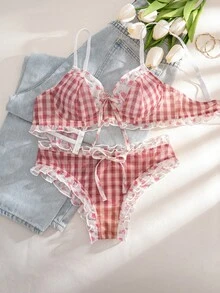 1 Set Women Floral Print Underwire Comfortable Bra Set - Pink - View 4