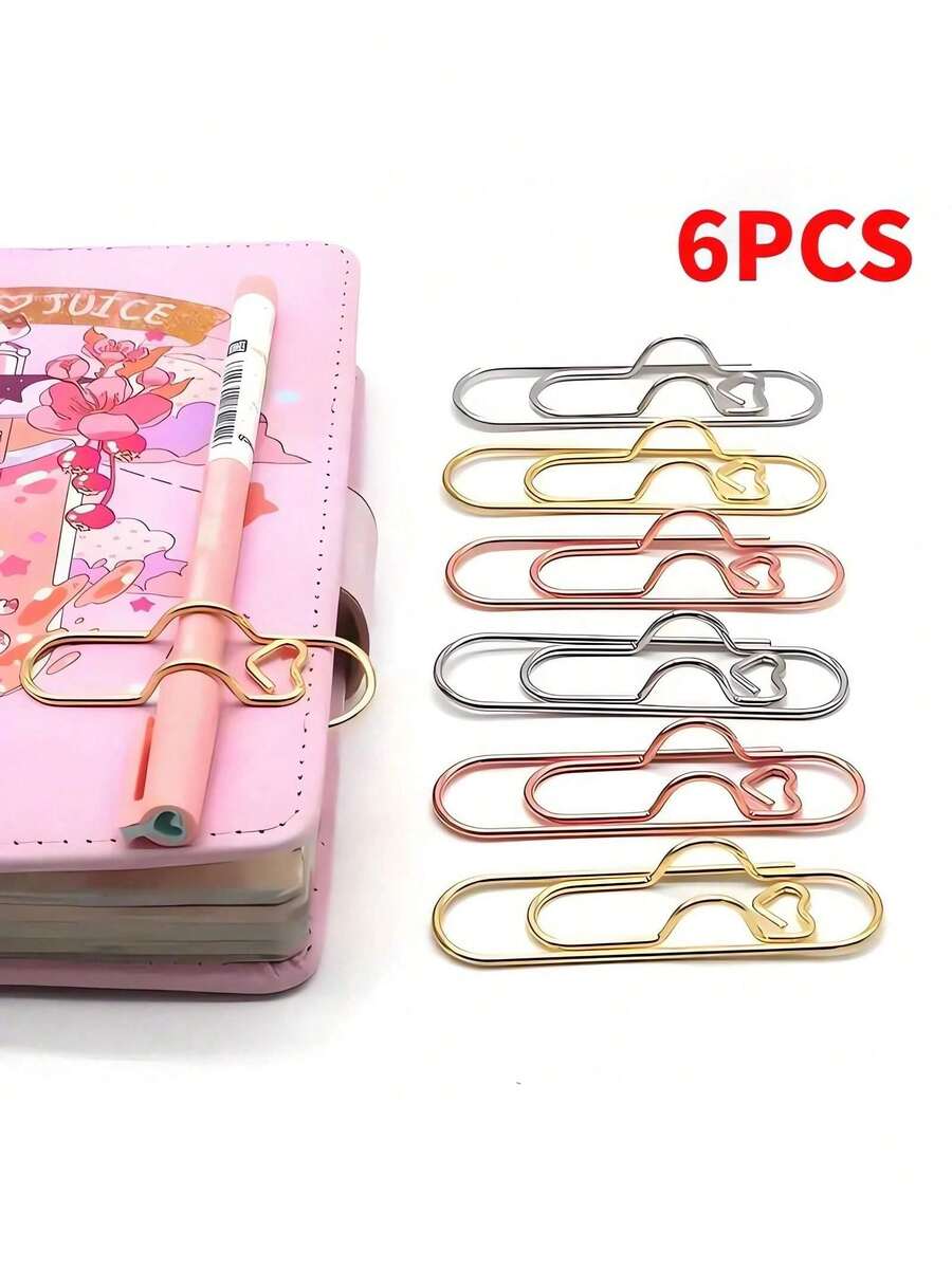 6 Pieces Stainless Steel Multifunctional Metal Clip Set, Notebook And Diary Accessories, With Pen Clip, Bracket And Suspension Function, Used For Organizing Office And School Supplies - View 1