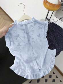 Camisa sin mangas de mujer con bordado y volantes - Celeste - Ver 2