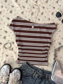 Blusa corta asimétrica fruncida para mujer, estampado de lunares en blanco y negro - Multicolor 3 - Ver 1