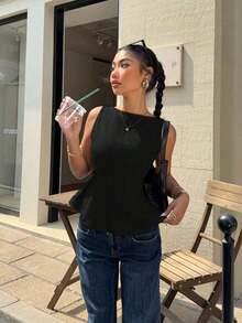 Blusa de línea A sin espalda con diseño de mariposa, nueva para el verano para mujeres - Negro - Ver 5