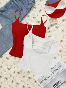 Paquete de 2 tops de camiseta acanalada con sujetador acolchado incorporado - Rosa y Negro/Lunares blancos, tops versátiles casuales para verano y uso en todas las estaciones, estilos suaves y limpios para chica, perfectos para el hogar, la escuela - Negro 5 - Ver 1